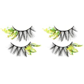 FRCOLOR 4 Pcs Colorful Sequin False Eyelashes Green Lashes Cosmetic s Glitter s Dramatic Sequin Eyes Fairy Makeup Fake Green Christmas Fiber
