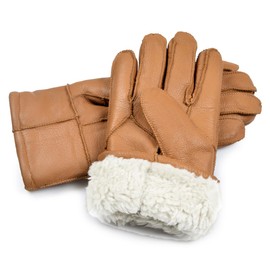 Harssidanzar Winter Leather Gloves For Mens Warmth Sheepskin Shearling Lined Thermal Gloves SM042CA,Camel,Size L