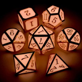 Haxtec Glow in The Dark Metal DND Dice Set Gold Pink D&D Dice for Dungeons and Dragons-Gold Glowing Red/Cream Pink