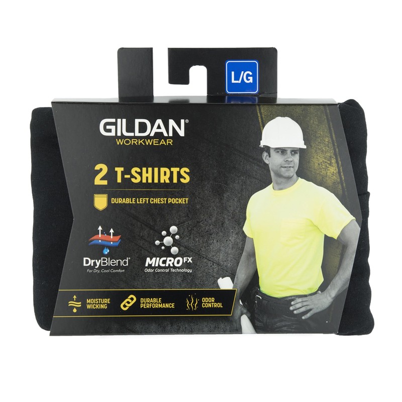 Gildan DryBlend Workwear T-Shirts with Pocket, 2-Pack, Safety Orange, X-Large