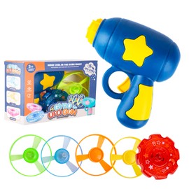 Berry President Flying Saucer Toy, Flying Disc Launch Playset with Rotating Flash Light, Indoor Outdoor Twist Shoot Toy for Kids Aged 3 Years Old & Up (DarkBlue)