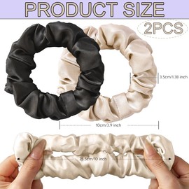 Azlanway Satin Scrunchies Damen, Haargummis aus 100 % Glanz-Satin gegen Frizz & Haarbruch – Sanfte Zopfbänder ohne Abdrücke, 2er Set Schwarz & Champagner – Haarpflege Zubehör für jeden Haartyp