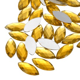 MECCANIXITY 50 Pcs Acrylic Horse Eye Gems, Gold Rhinestones 20x9mm Flat Back Gems Flat Back Crystal Rhinestones Bulk Gems for Crafting Rhinestones for Clothes Crafting Bedazzling Nails