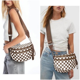 HICARRY Checkered Crossbody Purse for Women Nylon Checkerboard Bum Bags Checkered Cross Body Bags