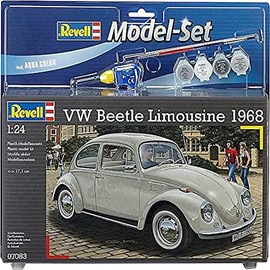 Revell Model Set 67083 VW Beetle Limousine 68 1:24 Scale Unbuilt/Unpainted Plastic Model Kit with Contacta Professional Glue, Paintbrush & Selected Aqua Color Paints