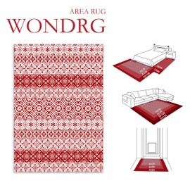 WondRg Christmas Runner Rug 2x6 Red Snowflake Holiday Decorative Area Rug Hallway Kitchen Washable Non Slip Soft Low Pile Long Carpet for Living Room Bedroom Entryway Entrance Dining Room