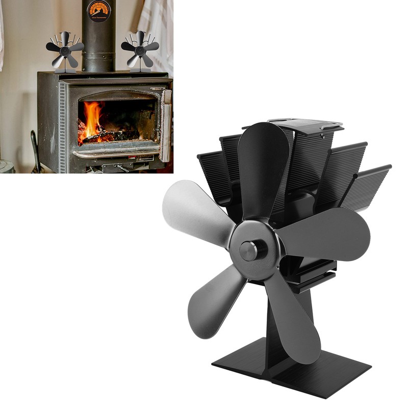 Wood Stove Fan 5 Blades Fireplace Fan Heat Powered Stove