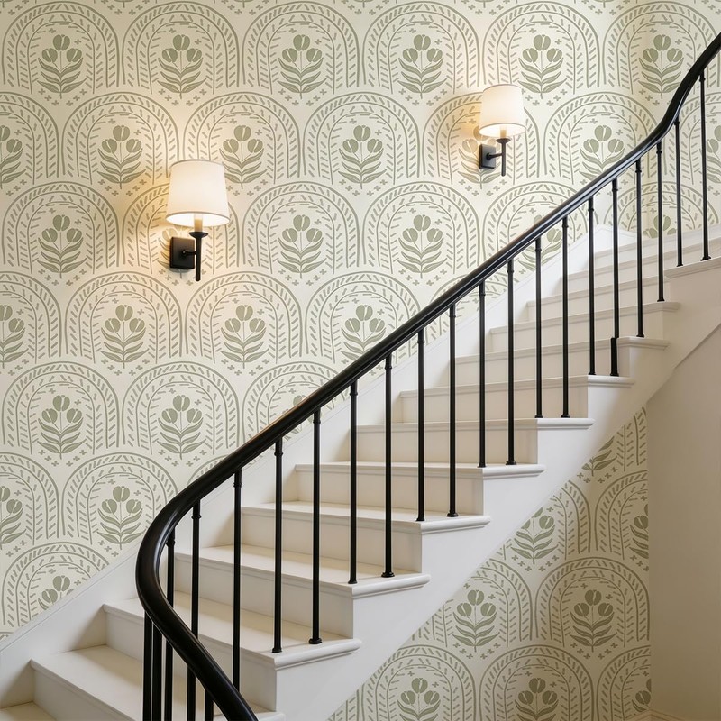 proprodiudiu Peel and Stick Wallpaper Boho Modern, Green, 17.7 x