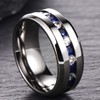 BESTTOHAVE Mens Titanium Ring With Blue Sapphire CZ Classic Wedding