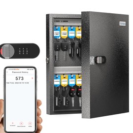 WeHere 32 Key Lock Box with Dual Lock, Combination & Key Unlock, Key Cabinet Wall Mount with Key Tag Label, Key Holder Storage Lockbox for Store, Office, Company, House, App Key Directory ERP