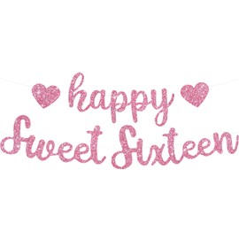 TONIFUL Rose Gold Happy Sweet 16 Banner,Pre-Strung Happy Birthday Decorations,16th Girl Birthday Party,Glitter Sixteen Birthday Banner Boot for girl Bachelorette Party