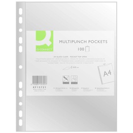 Punched Pockets Q-Connect, Polypropylene, A4, Crystal, 50 Micron, Pack of 100