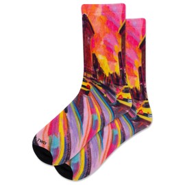 Hot Sox Women's Travel Write Draw Flatiron Crew Sock 1 Pair Pack, Pink, Women's Shoe Size 4-10, Pink, 4-10