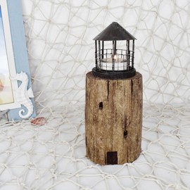 Nautical Decor Decorative Lighthouse Lantern Metal and Wood Candle Holder Ocean-Themed Home Decor - Rustic Garden Decoration Indoor Outdoor Tea Light Holder Lanterns for Party (S)