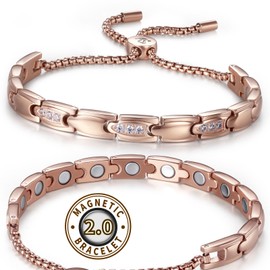 RainSo Magnetic Bracelet for Women Stainless Steel with Crystal Design Adjustable Telescopic chain with Display Box (Rose Gold)