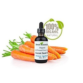 Sweet Essentials 100% Pure Organic Carrot Seed Oil | Extra Virgin | Cold Pressed | Unrefined | Imported From France | For Hair, Skin, & Nails (4 fl oz - Glass Dropper)