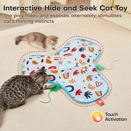 Potaroma Hide and Seek Interactive Cat Toys, Moving Concealed Wand Feather, Automatic Chargeable Indoor Kitten Exercise Kicker, Mouse Squeaky, Floral Cover