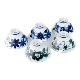 Ranchant N566892 Rice Bowl, Set of 5 Patterns, Multi, Flower Painting Change, φ5.9 x 2.5 inches (12.5 x 6.3 cm), Arita Ware, Made in Japan