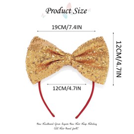 Catery Sequins Bow Headband Gold Bow Hair Hoop Holiday Cute Headbands Big Bows Hair Band Christmas Party Gifts Hair Accessory for Women and Kids