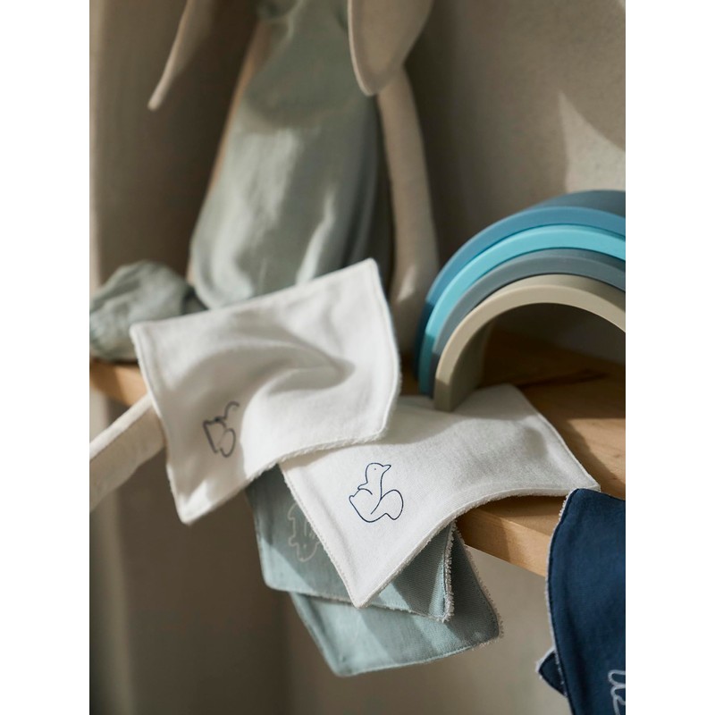 Vertbaudet Pack of 6 Baby Wash Cloths Pack Grey Blue