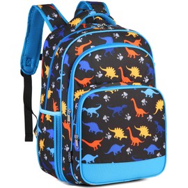 VASCHY Kids Backpack Girls Boys Cute 16 Inch Primary School Backpack with Chest Strap Buckle and Multiple Compartments, Black Dinosaur, Taille unique, Casual