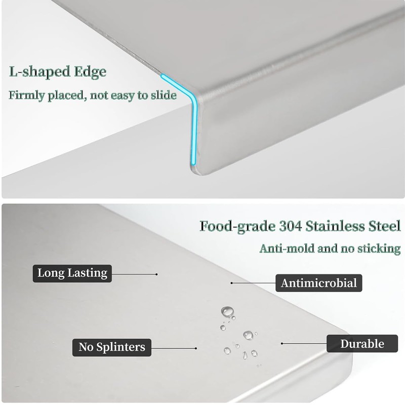 Stainless Steel Cutting Boards with Lip,Heavy Cutting Board For Kitchen,Chopping