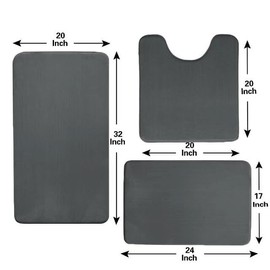 Madeals Memory Foam Bath Mat Set 4 Piece with Toilet Lid Cover and Rug Set Combo, Bath Mat Set 3 Piece and U-Shaped Toilet Floor Rug Carbon Gray