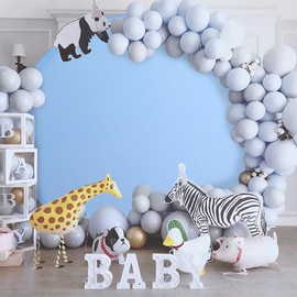6.5ft Baby Blue Round Backdrop Cover for 6.5ft / 6.6ft Circle Stand, Wrinkle Free Stretchy Circle Arch Round Backdrop Cover for Party Wedding Birthday Baby Shower Photography