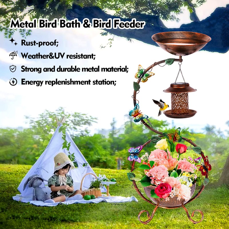 YADOOLIFE 37.8" Bird Bath and Solar Bird Feeders Combo with