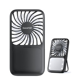 Gaiatop Handheld Mini Fan, 3 Speed Portable Lash Fan Makeup Mirror with LED Light, 2000mAh USB Rechargeable Personal Desk Fan with Stand, Small Hand Fan for Outdoor Travel Gifts for Women Girls Black