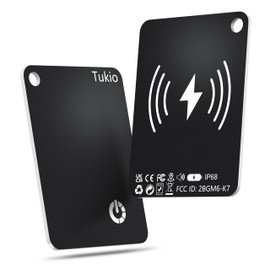 Air Tags (Black) 2 Pack, Smart Tracker Card Compatible with Apple Find My (iOS only), Bluetooth Tracker with Wireless Charging, IP68 Waterproof Wallet Finder, Item Finder with Key Ring/Nylon Lanyard.