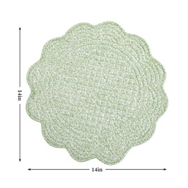 HOMBYS Quilted Placemats Set of 6 Washable Round Placemats for Kitchen Table-100% Cotton Fabric 13 Inch Round Table Mats-(13"x13", White & Green Flower)