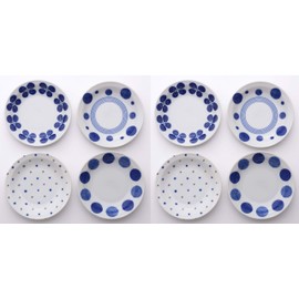 Marukyama Pottery Mino Ware Blue Touch Rim Small Plate (4 Patterns x 2 Disc Set)