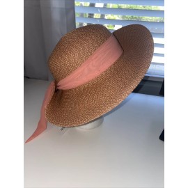 Nine West Mixed-Braid Scarf Floppy Hat Coral OS