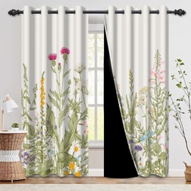 DASHAN Beige Floral Blackout Curtains for Bedroom 84 inch Length 2 Panels Set Farmhouse Botanical Room Darkening Curtains for Living Room Plant Thermal Insulated Curtains Grommet Window Drapes 52Wx84L