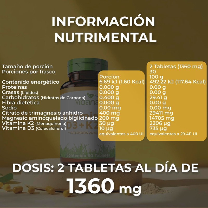 Vidanat Vitamina D3 + K2 60 Tabletas | 30 Servicios