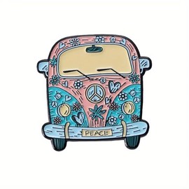 GBJUK Hippie Flowers Peace Campervan Enamel Pin Badge with Butterfly Backing - Width 28mm x Height 28mm Metal 0, Metal, 0