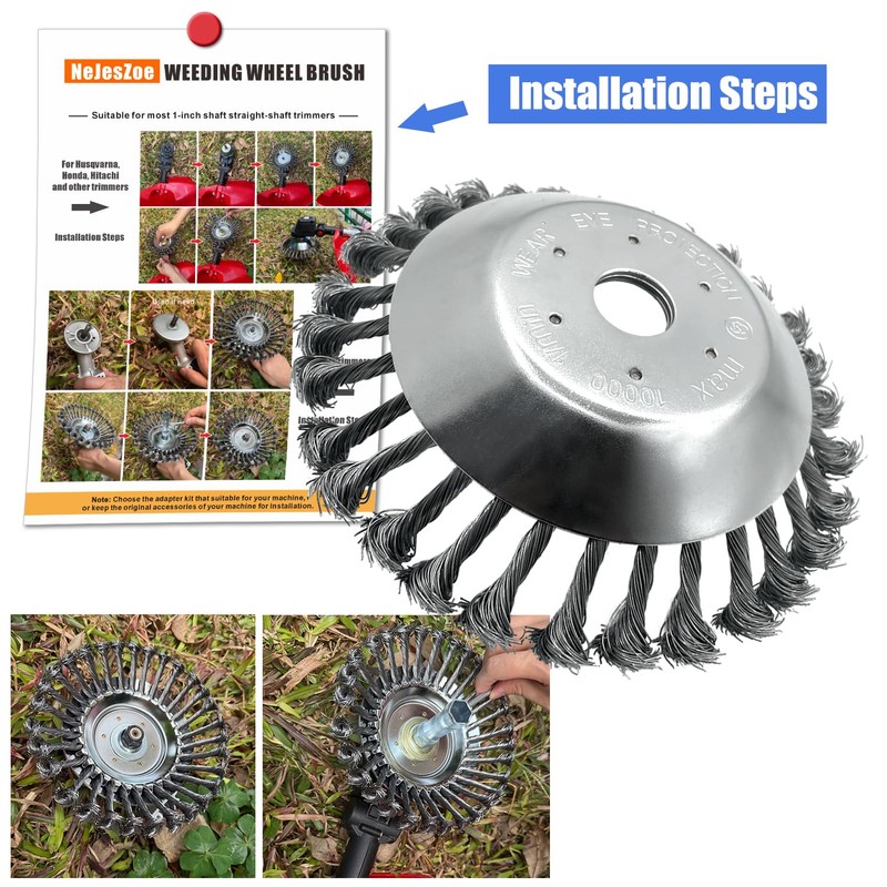 NeJesZoe 8 Inch Steel Wire Weed Wheel Brush Cutter Trimmer