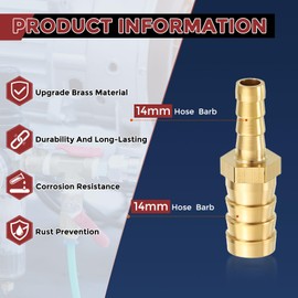 Kozelo Pack of 1 Brass Hose Barb Fittings 14mm to 8mm Hose Barb for Home Machines, Massage Bathtubs, and Irrigation Systems