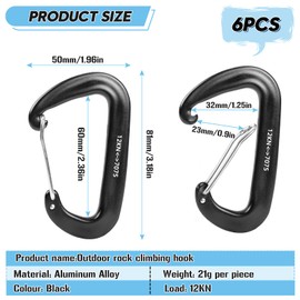 Pack of 6 Carabiner Hooks Large Heavy Duty Aluminium Carabiner 12 KN (1200 kg) Load Capacity Choice of 7 Colours for Outdoor Hammock Attachment Hiking Camping Camping Backpacking