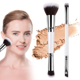 2 PCS Foundation Makeup Blusher Brush - 2-in-1 Dual-ended Contour Brush Face Powder Blending Brush for Sculpting, Highlight, Contouring Cream, Blush, Liquid Foundation, Concealer, Primer Makeup