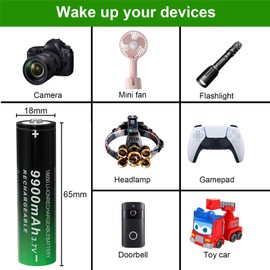 18650 Rechargeable Battery 9900mAh 18650 Battery Button Top 8 Pack 3.7Volt Li-ion Batteries for LED Flashlight Headlamp