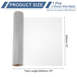 sourcing map 250 Mesh 79" x 10" Woven Wire Mesh, 316 Stainless Steel Air Vent Filter Screen, Window Screen Mesh for DIY Projects Vents Cover Filtration Animals Fence