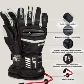 JRZHX Waterproof Ski Gloves Women & men with Quadruple Layer Protection, Thinsulate Insulation & EVA Anti-Collision, Reinforced Palms, Snow Stopper Wristband, Anti-Lost Rope & Zippered Pockets (Black)