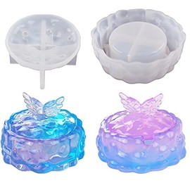 Round Trinket Box Epoxy Mold with Angel Wing Lid DIY Resin Casting Silicone Mold Small Ashtray Mold, Type C
