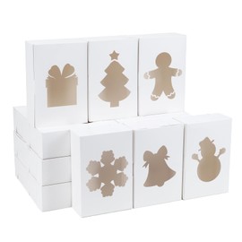 Moretoes 30pcs 9x6x3in Christmas Cookie Boxes with Window, White Treat Boxes Xmas Bakery Boxes for Holiday Party Favor Pastries, Cupcakes, Donuts Gift Wrapping Giving