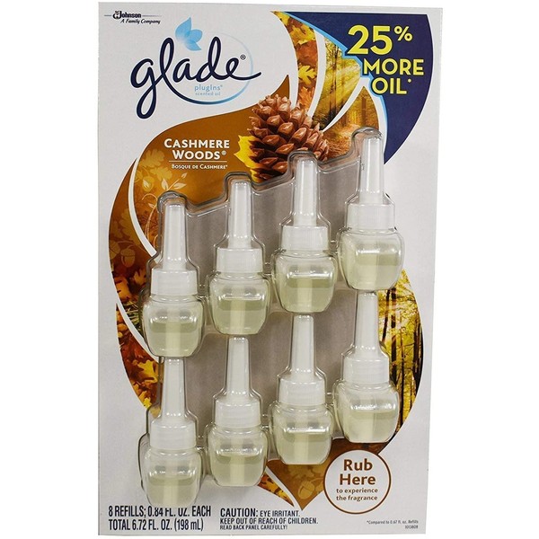 Glade Plugins Cashmere Woods 8 Refills 25% More, 6.72 Ounce