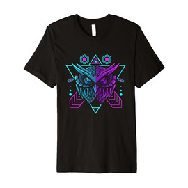 Purple Teal Owl with Triangle Geometric Synthwave Design Premium T-Shirt