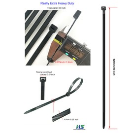 HS Extra Long Heavy Duty Zip Tie Straps (50 Pack) Thick 0.35 Inch Plastic Duct Zip Ties Heavy Duty 200 Pounds,Black Large Zip Ties 36 Inch for HVAC,Travel,Packaging,Vessel
