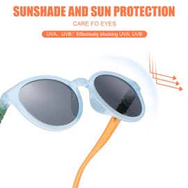 Mayoii Kids Sunglasses with Strap Polarization Test Paper Contrast Color Polarized UV Protection Toddler Sunglasses for Boys Girls Age 3-12 (Blue, Black)